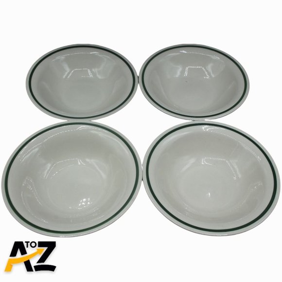 Set of 7 ~ 6⅝" STONEWARE SMALL Bowls ~ Christmas Tree ~ Off White / Green Bands - Picture 9 of 12